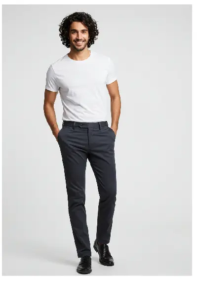 Men&#039;s Casual White Tee and Dark Navy Pants Set